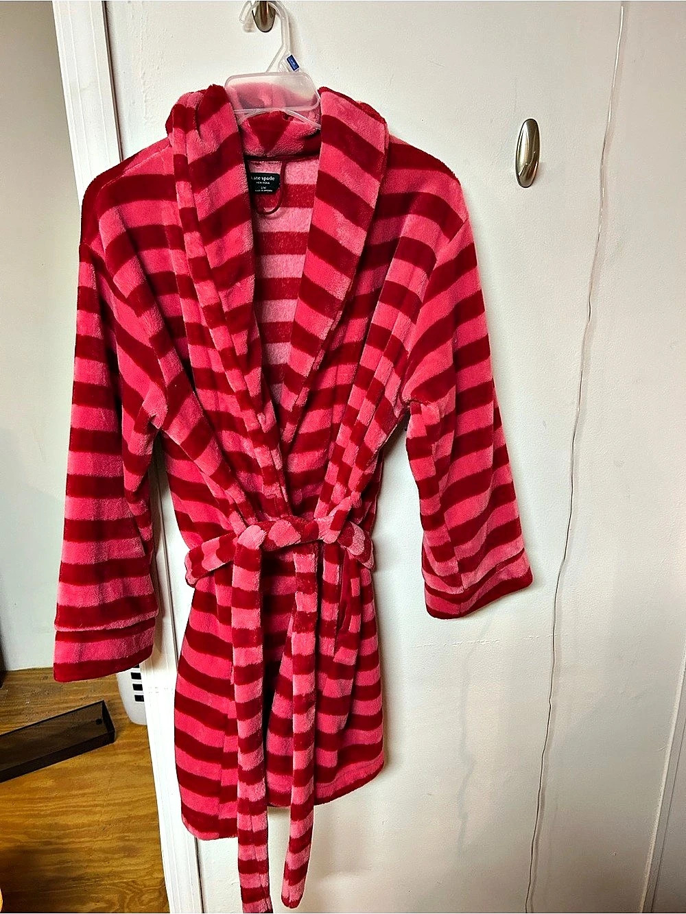 kate spade new york Pink & Red Striped Plush Bath Robe Red & Pink L/XL